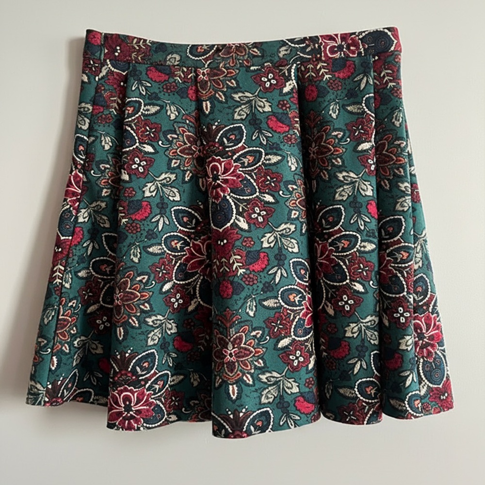 Abercrombie & Fitch Floral Skater Skirt - Teal and Burgundy
